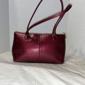 HOBO zip top, double handle purse, burgundy metallic leather